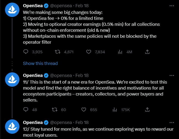 OpenSea Zero Fees, Blur Coming in Hot