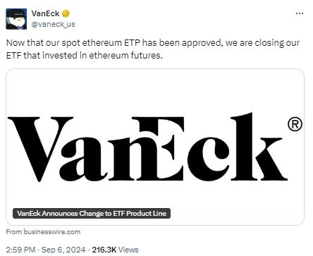 VanEck to Close Ethereum Futures ETF Amid Low Demand, Spot Crypto ETFs Surge