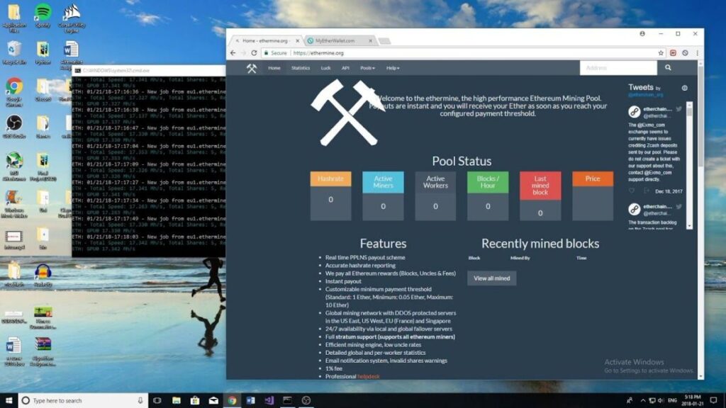 Запуск и работа Ethermine