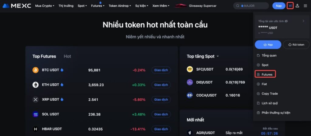 Chuyển tiền từ ví Spot sang ví Futures