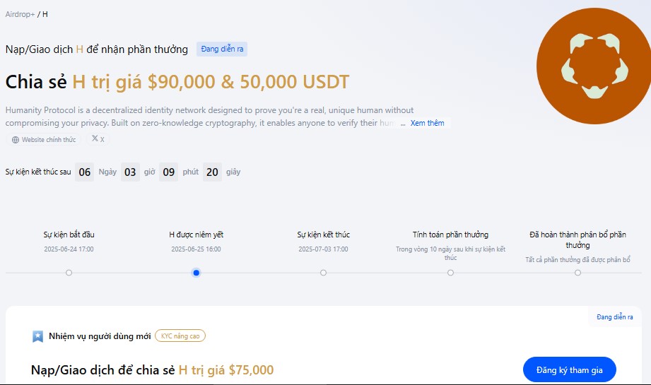 Sự kiện Airdrop Humanity Protocol (H) trên MEXC