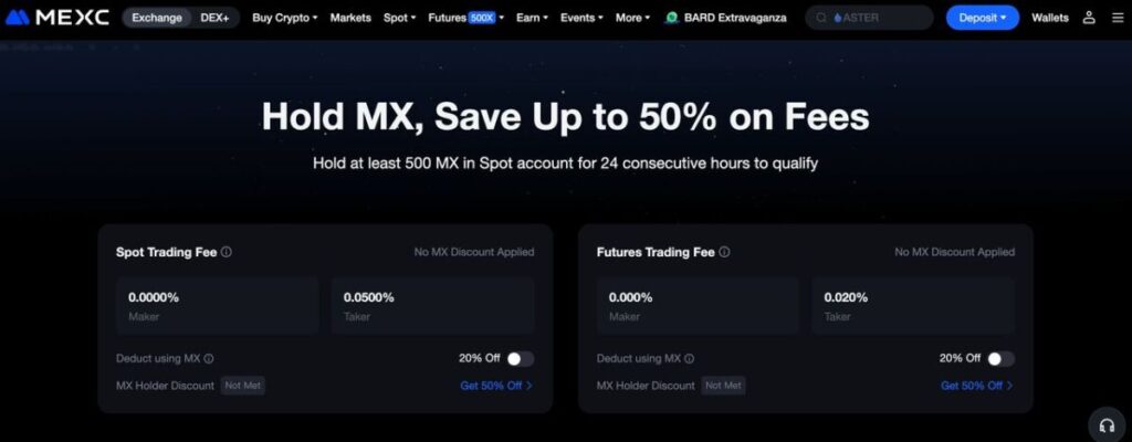 MEXC spot and futures trading fees