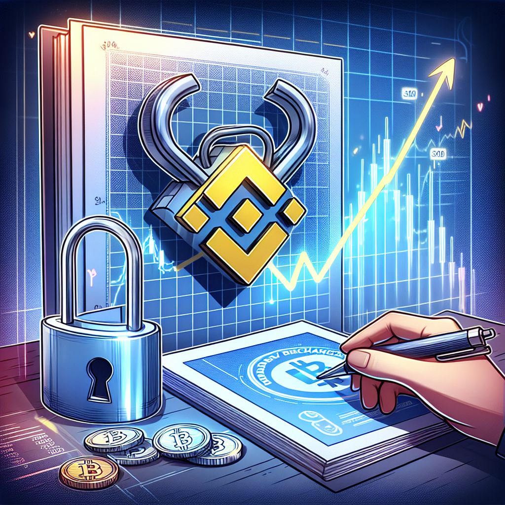 Binance logo with closed padlock and downward trending graph.