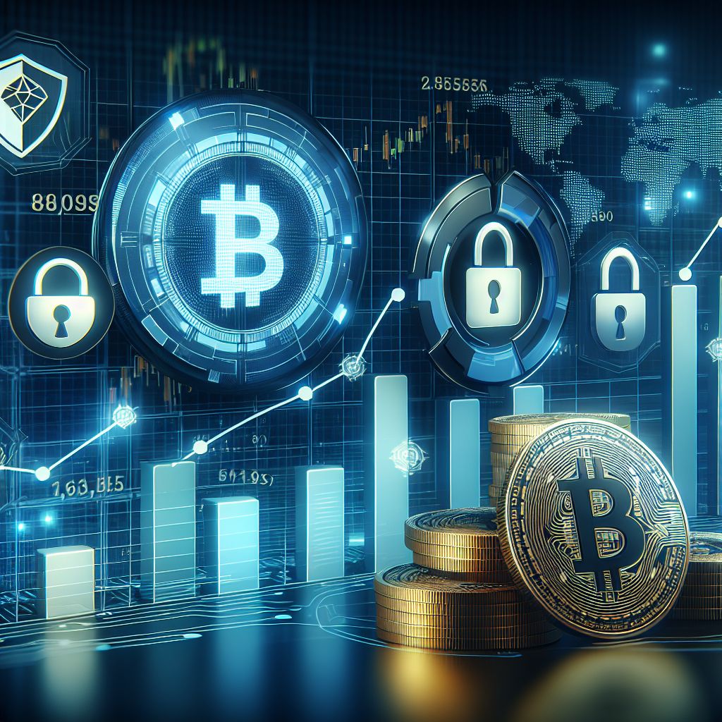 Biểu đồ Bitcoin và biểu tượng an ninh mạng.