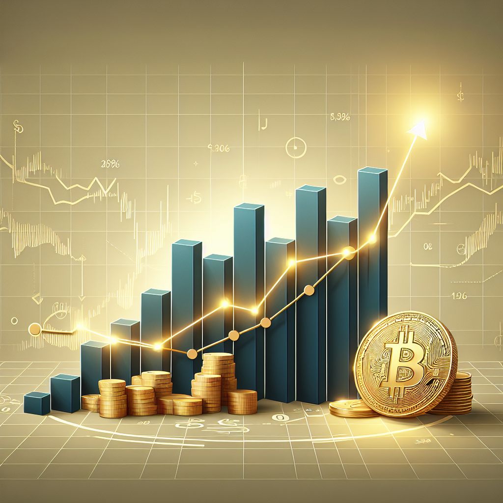 Bitcoin graph soaring upwards, gold prices plummeting downwards.