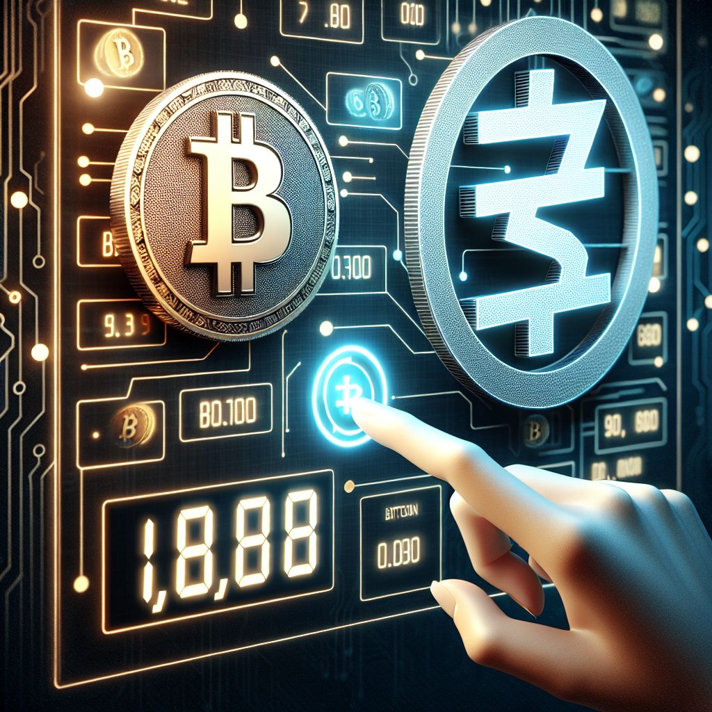 Logo Bitcoin và đồng Yên Nhật trên bảng điện tử.