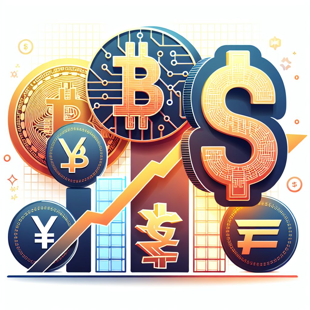 Biểu đồ Bitcoin tăng vọt, biểu tượng đô la Mỹ và Trung Quốc.
