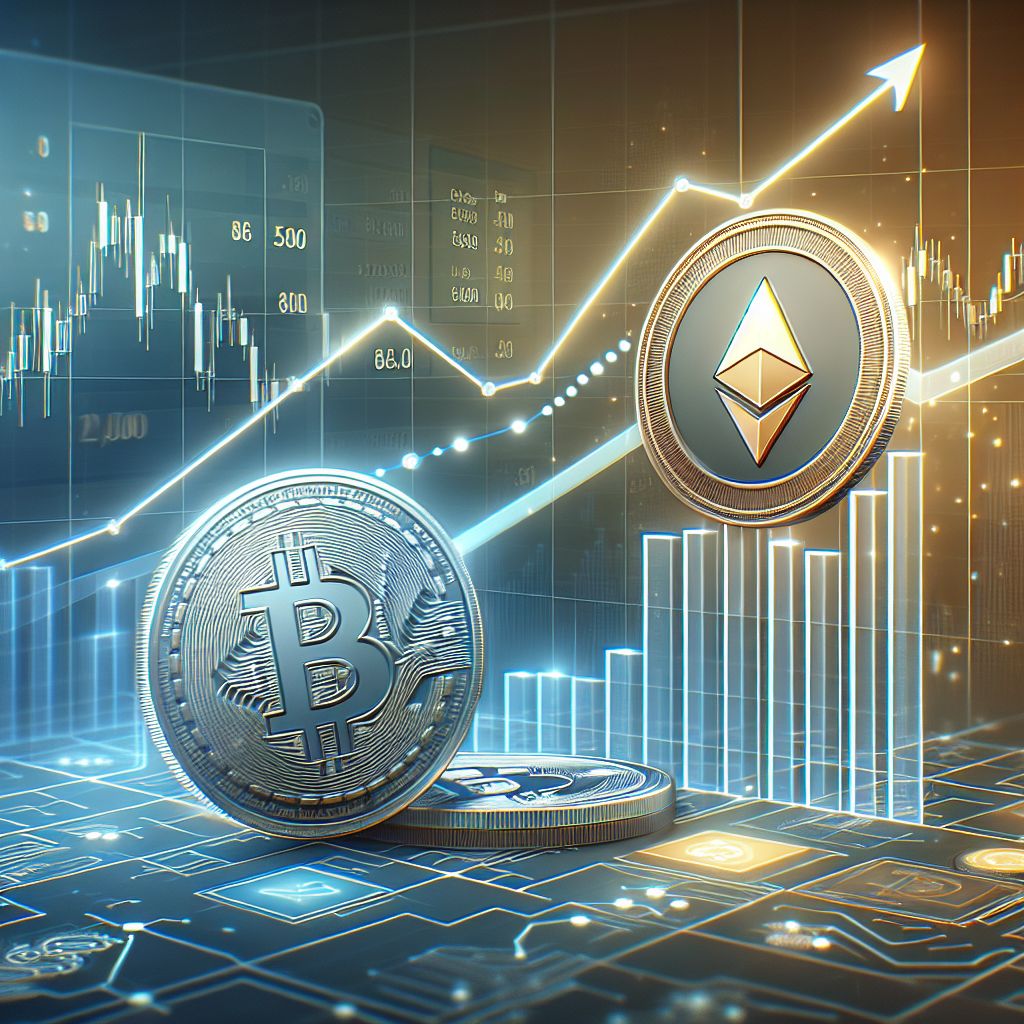 Biểu đồ Bitcoin và Ethereum tăng giá.