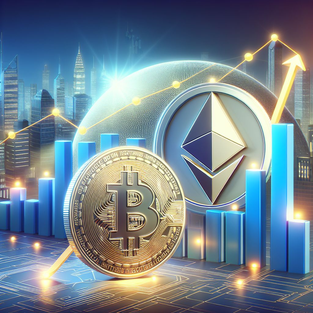 Biểu đồ tăng trưởng Bitcoin và Ethereum.