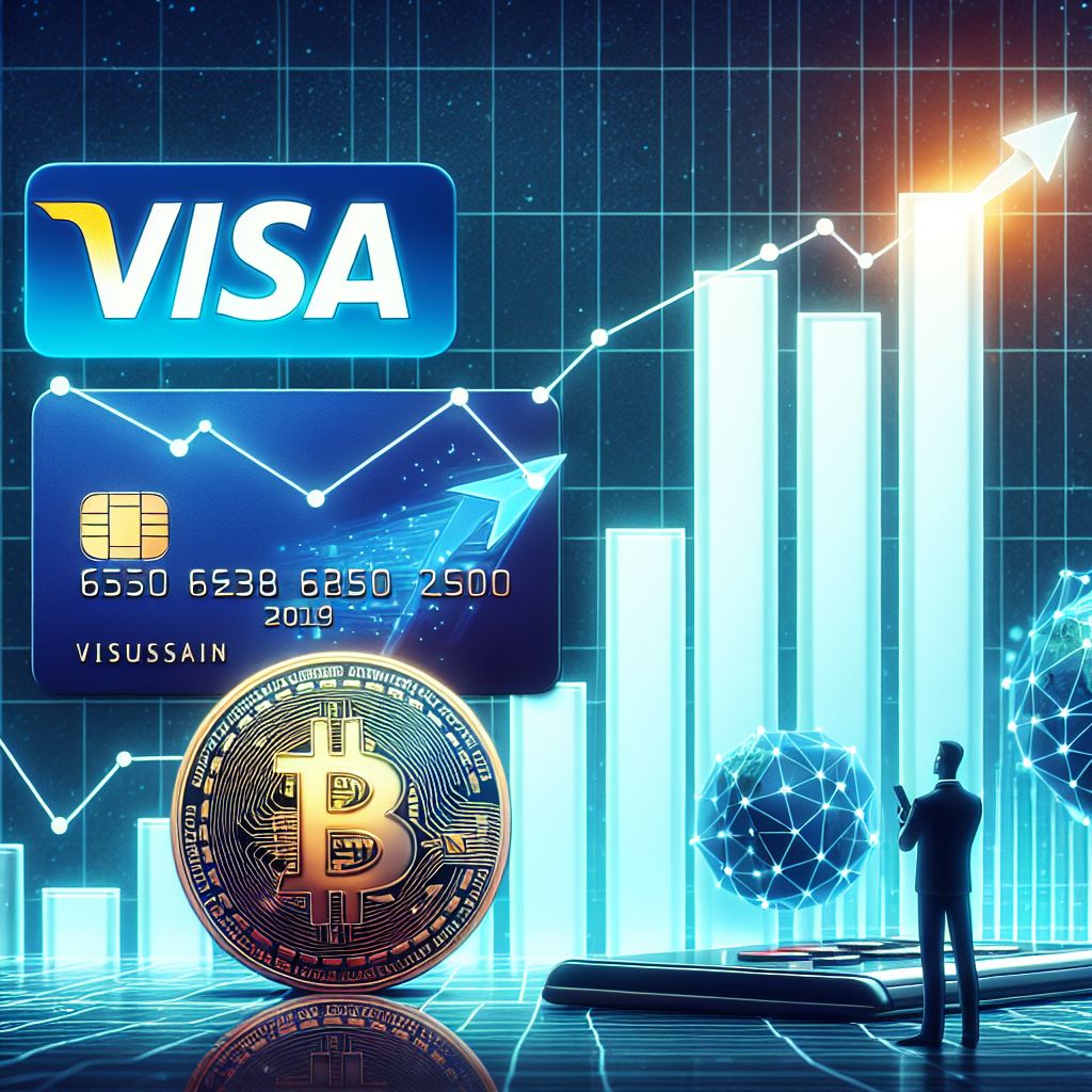 Logo Visa và biểu đồ tăng trưởng tiền điện tử.