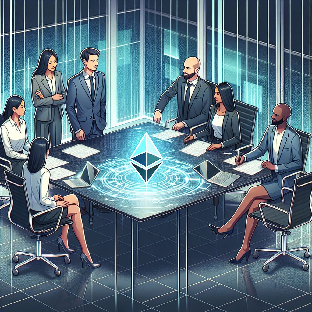 Group of Ethereum leaders discussing around a conference table.