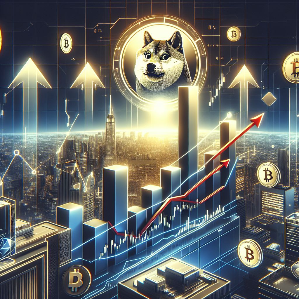 Dogecoin graph showing dramatic market shift with red arrows.