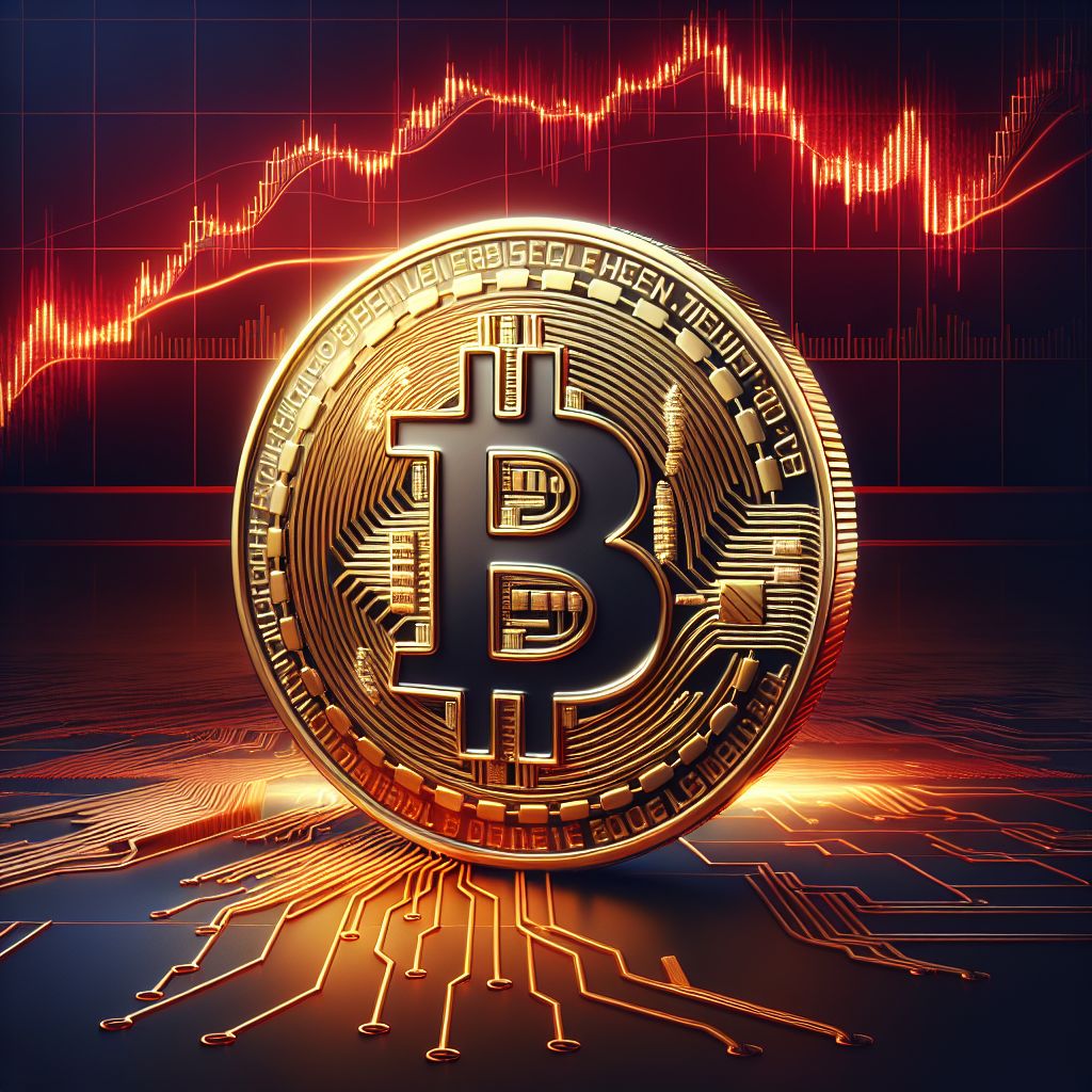 Bitcoin symbol falling under $100,000 against red bearish chart