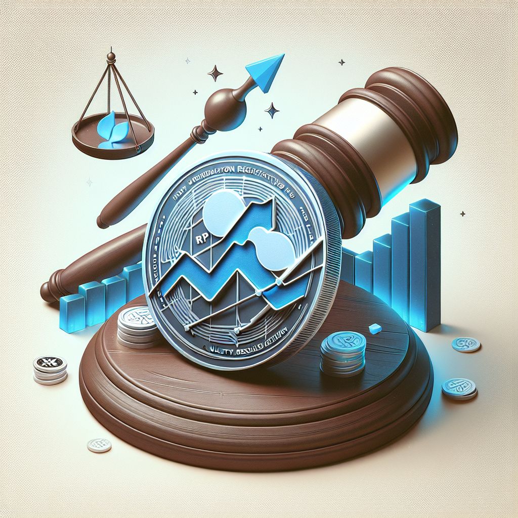 XRP token with regulatory gavel and rising market chart