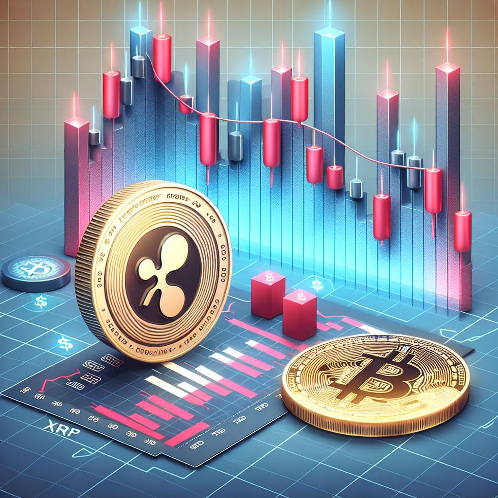 XRP coin and falling price chart alongside Bitcoin's red candles