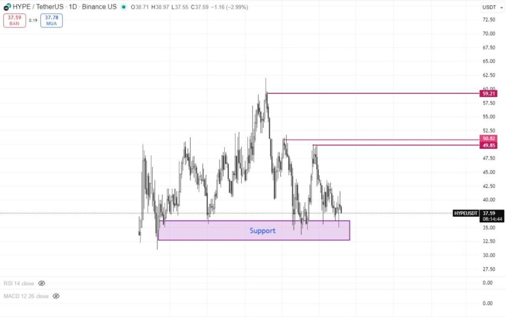 Technical charts show HYPE is at a strong support zone