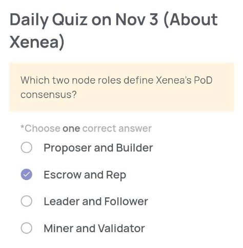 Xenea Wallet Daily Quiz Today’s Answer – November 3, 2025